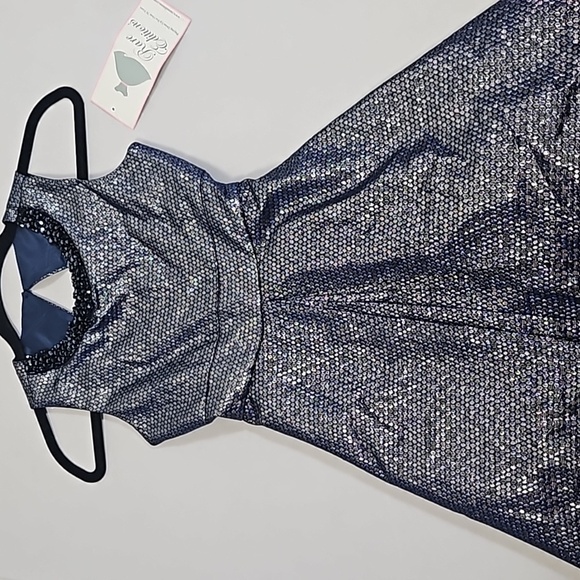 NWT Rare Editions Girls Navy Blue Silver Fishscale Formal Dress Size 10 - Picture 7 of 13